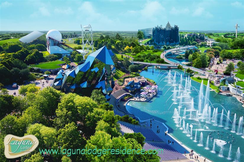 Luchtfoto familie attractiepark Futuroscope dichtbij Laguna Lodge Résidence aan de Atlantische kust van Frankrijk