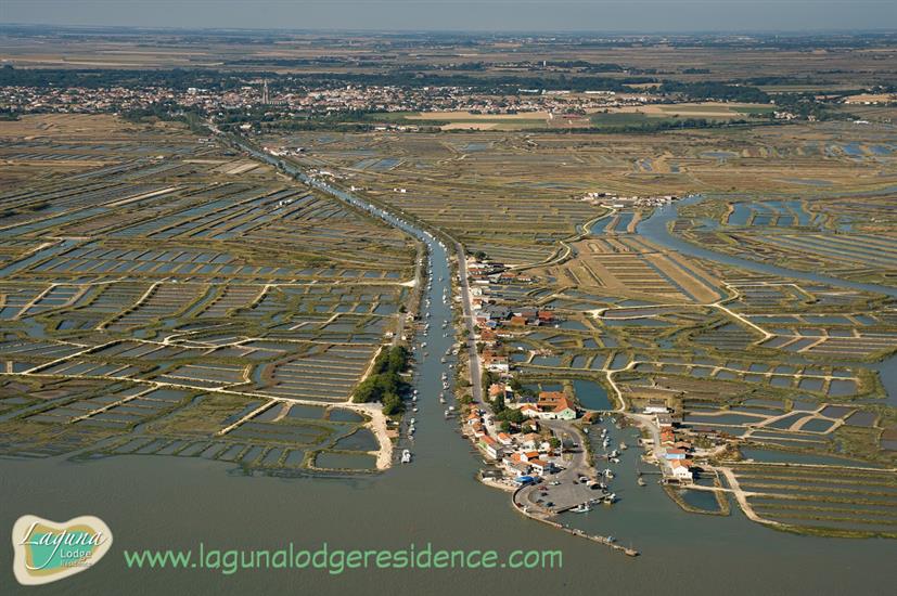 Luchtfoto Cité de l'Huître in Marennes dichtbij Laguna Lodge Résidence aan de Atlantische kust van Frankrijk